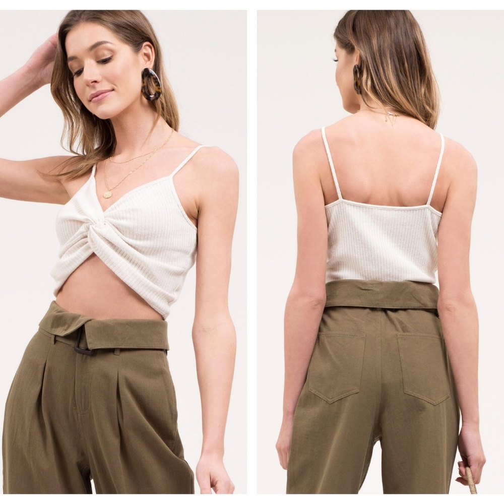 Cream Crop Top Cami With Front Twist - Picture 4 of 7
